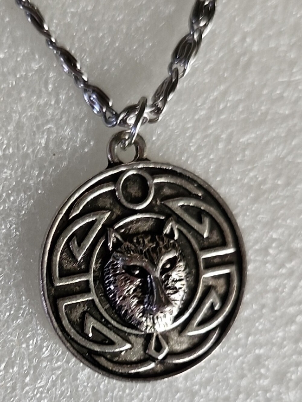 Celtic Fox Medallion Necklace in Silver Tone